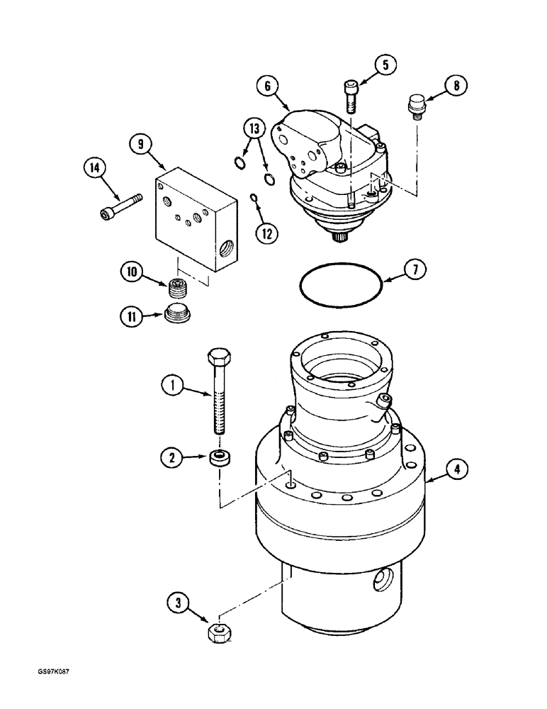 Схема запчастей Case 888 - (6-10) - HYDRAULIC MOTOR TO SWING TRANSMISSIONS, P.I.N. 15483 AND AFTER, P.I.N. 106801 AND AFTER (06) - POWER TRAIN