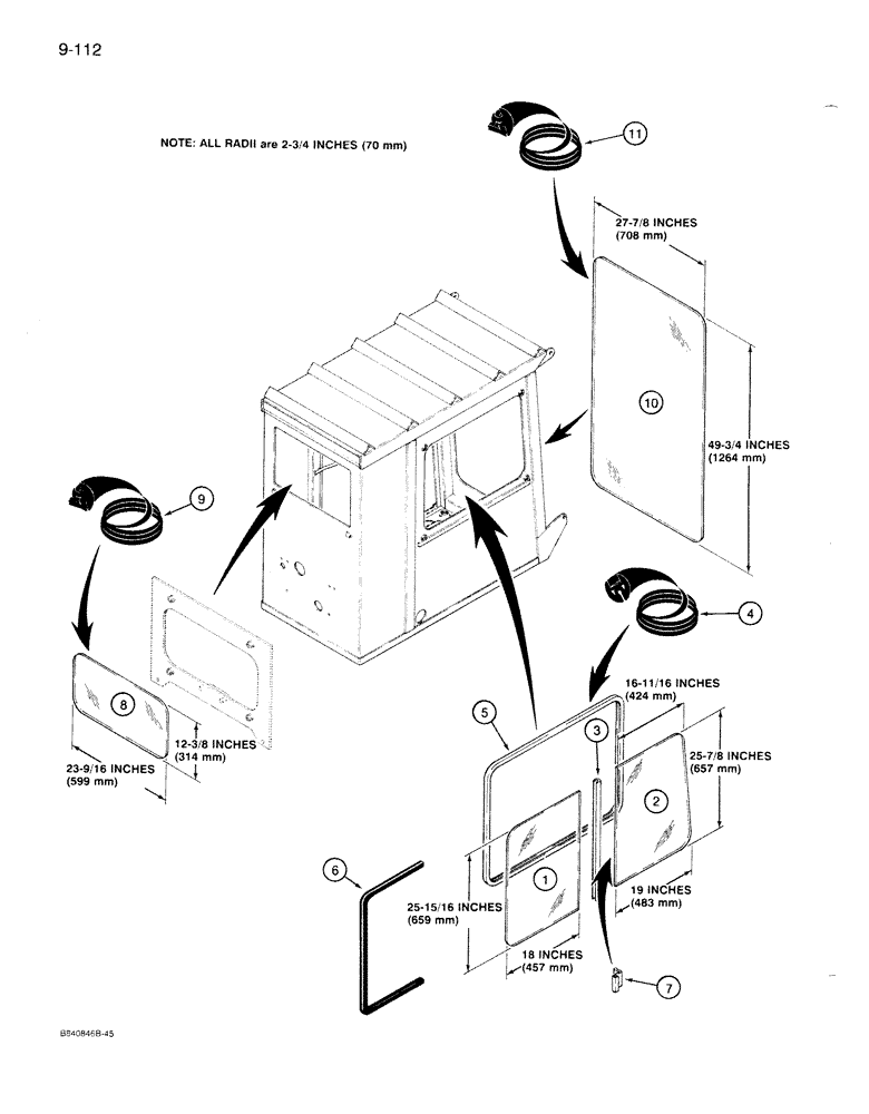 Схема запчастей Case 1086B - (9-112) - LOGGER CAB GLASS (09) - CHASSIS