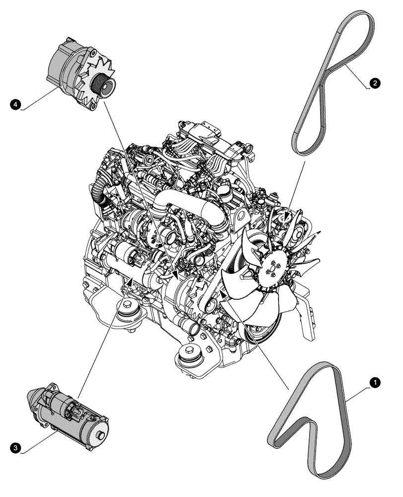 Схема запчастей Case 221F - (05.100.04[02]) - MAINTENANCE PARTS - STARTER MOTOR, ALTERNATOR, BELTS (05) - SERVICE & MAINTENANCE