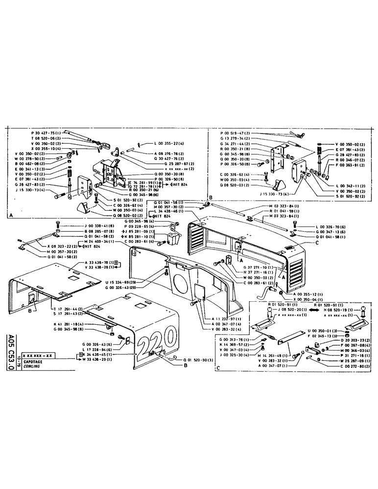 Схема запчастей Case 220 - (013) - COWLING (12) - Chassis/Attachments