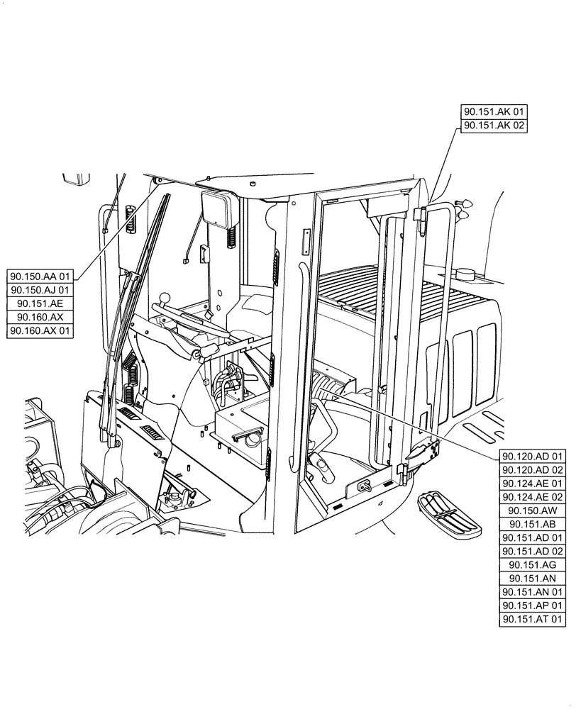 Схема запчастей Case 521F - (90.000.00[02]) - SECTION INDEX - PLATFORM, CAB, BODYWORK & DECALS (90) - PLATFORM, CAB, BODYWORK AND DECALS