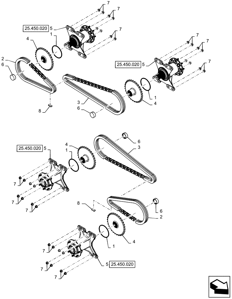 Схема запчастей Case SV340 - (25.450.010) - CHAIN DRIVE AXLE (25) - FRONT AXLE SYSTEM