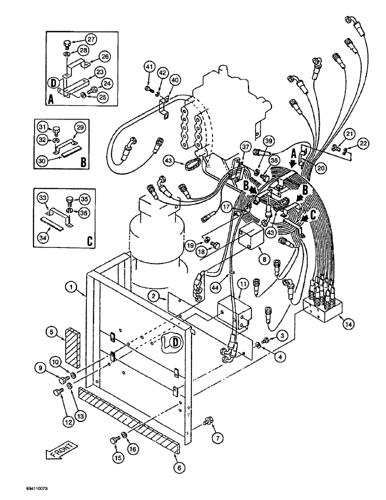 Схема запчастей Case 9030B - (8-020) - CONTROL COMPONENT MOUNTING AND HOSE SUPPORTS, PRIOR TO P.I.N. DAC03#2001 (08) - HYDRAULICS