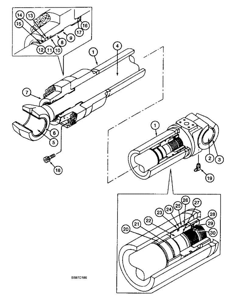 Схема запчастей Case 9045B - (8-124) - BOOM CYLINDERS, MODELS WITH LOAD HOLD OPTION (08) - HYDRAULICS