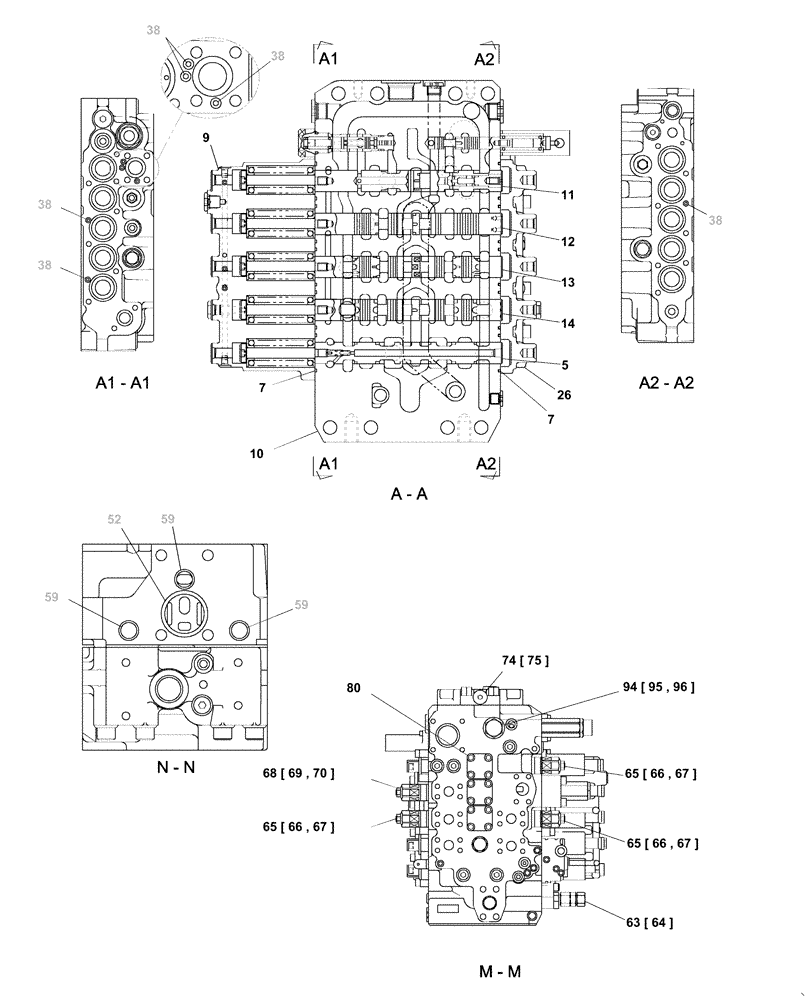 Схема запчастей Case CX210C LC - (35.359.07[02A]) - VALVE ASSY - CONTROL (35) - HYDRAULIC SYSTEMS