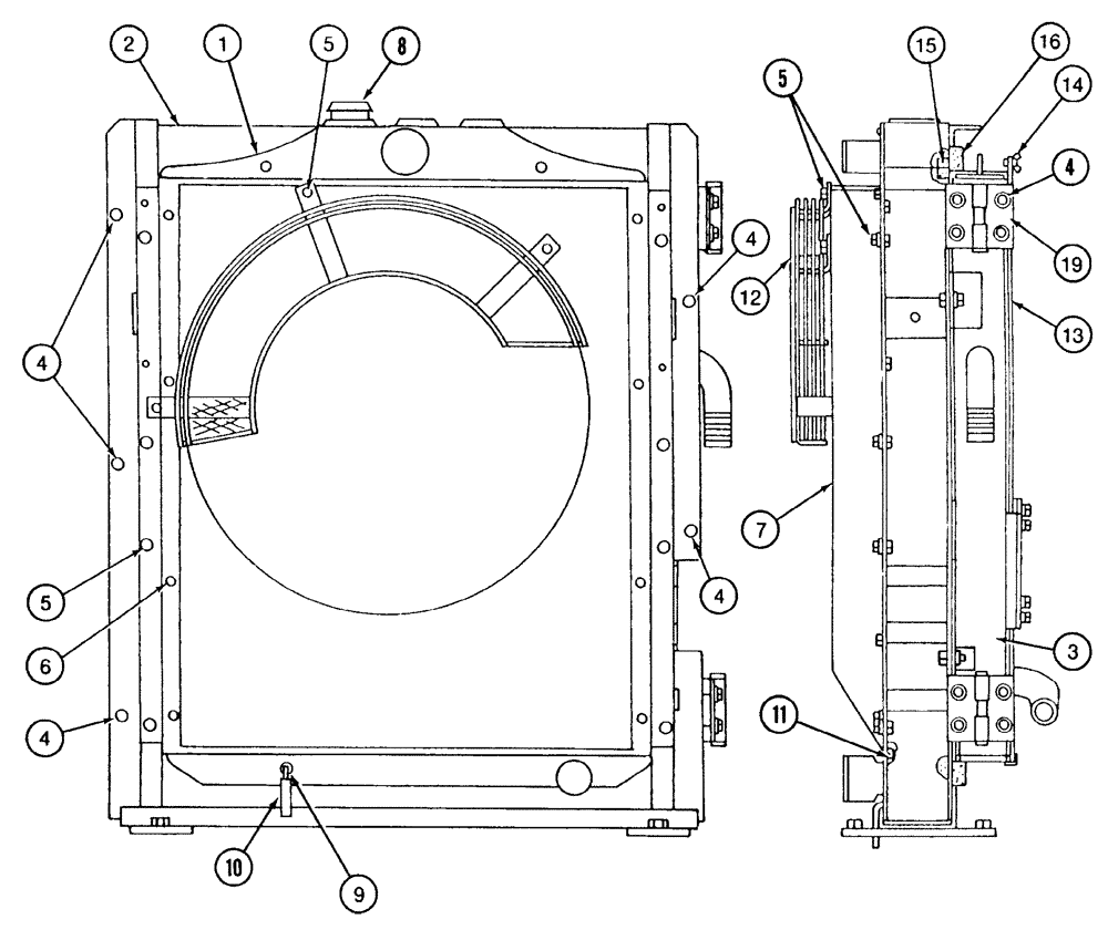 Схема запчастей Case 9040 - (2-11A) - RADIATOR ASSEMBLY, P.I.N. DAC0400004 AND AFTER (02) - ENGINE