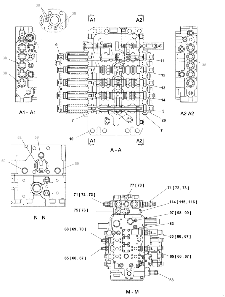 Схема запчастей Case CX210C LC - (35.359.09[02A]) - VALVE ASSY - CONTROL (35) - HYDRAULIC SYSTEMS