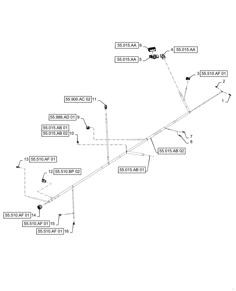 Схема запчастей Case 521F - (55.015.AB[02]) - ENGINE AND REAR FRAME WIRE HARNESS (55) - ELECTRICAL SYSTEMS