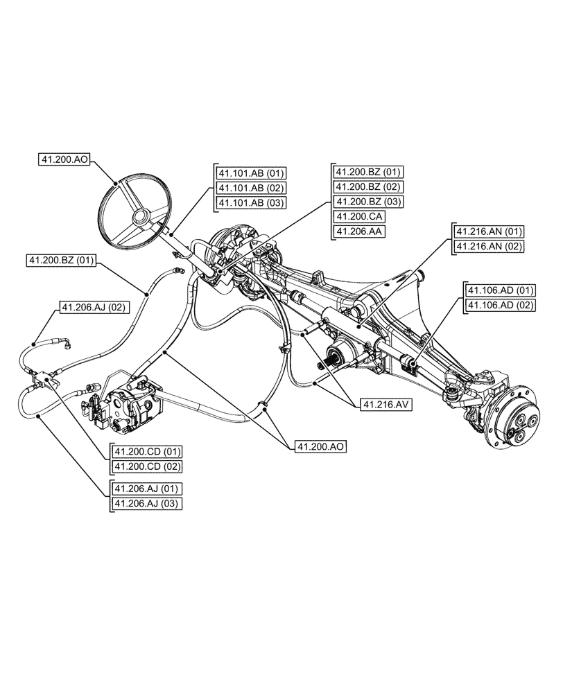 Схема запчастей Case 580SN WT - (00.000.41) - PICTORIAL INDEX - STEERING 4WD (00) - GENERAL & PICTORIAL INDEX
