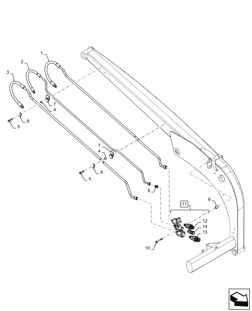 Схема запчастей Case SR130 - (35.734.AH[02]) - AUX HYD, STD, ARM PLUMBING (SR130,SR150) (35) - HYDRAULIC SYSTEMS