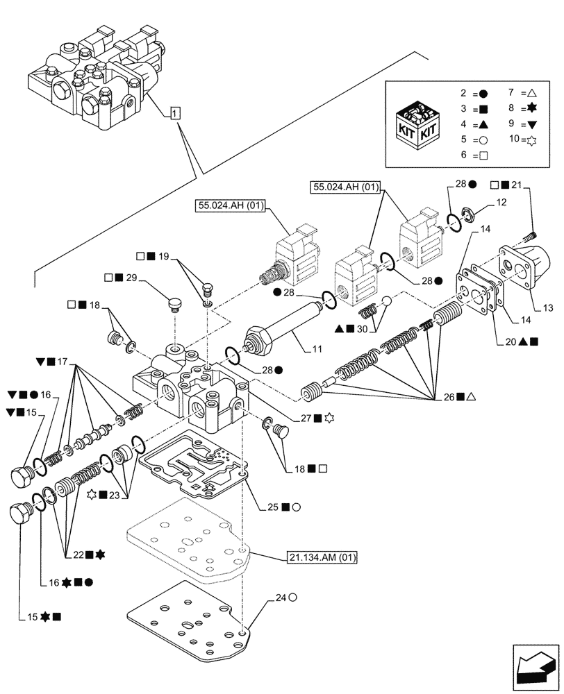 Схема запчастей Case 590SN - (21.134.AM[02]) - VAR - 423058, 423059 - TRANSMISSION, POWERSHUTTLE, CONTROL VALVE, COMPONENTS (21) - TRANSMISSION