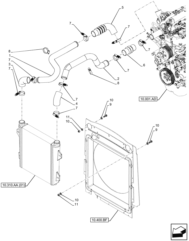 Схема запчастей Case 580SN WT - (10.400.AY) - RADIATOR HOSE (10) - ENGINE