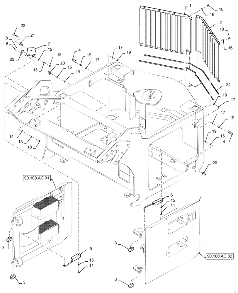 Схема запчастей Case DV210D - (90.100.AC[03]) - ENGINE PANEL INSTALLATION (90) - PLATFORM, CAB, BODYWORK AND DECALS