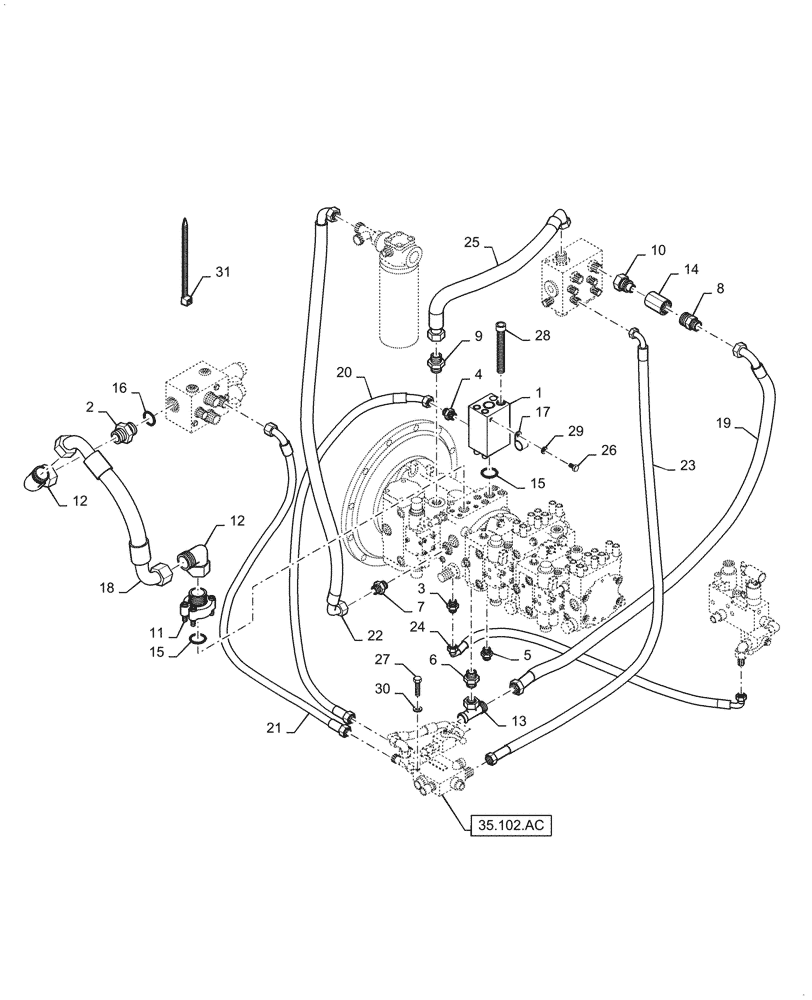 Схема запчастей Case DV210D - (35.995.AB[01]) - DRUM DRIVE HYDRAULIC LINES (35) - HYDRAULIC SYSTEMS