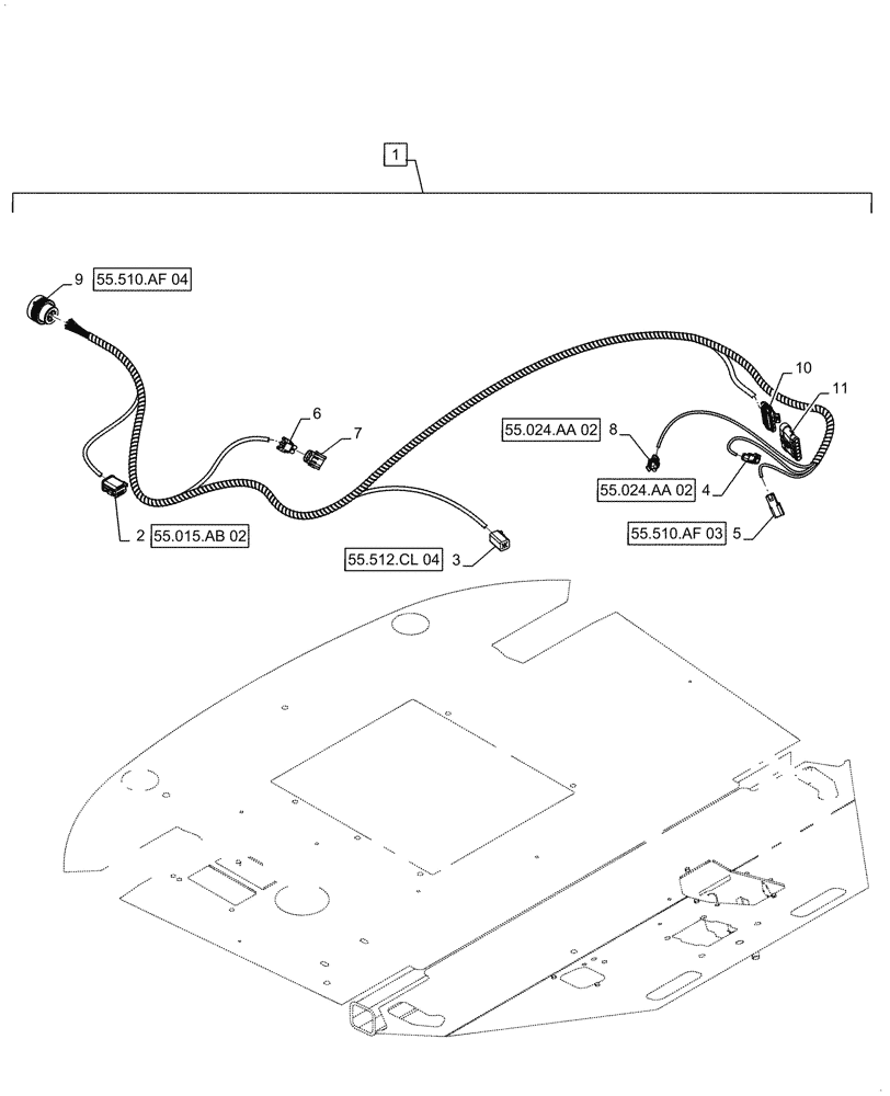 Схема запчастей Case 721F - (55.510.BP[01]) - CAB BOTTOM HARNESS ASSEMBLY (55) - ELECTRICAL SYSTEMS