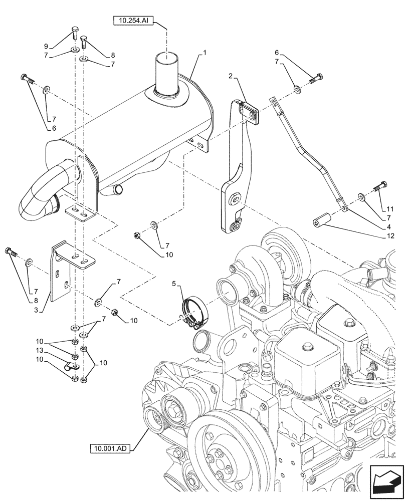 Схема запчастей Case 580SN - (10.254.AI) - ENGINE, MUFFLER (10) - ENGINE