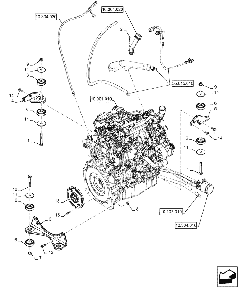 Схема запчастей Case TV380 - (10.001.020) - ENGINE MOUNTING COMPONENTS (10) - ENGINE