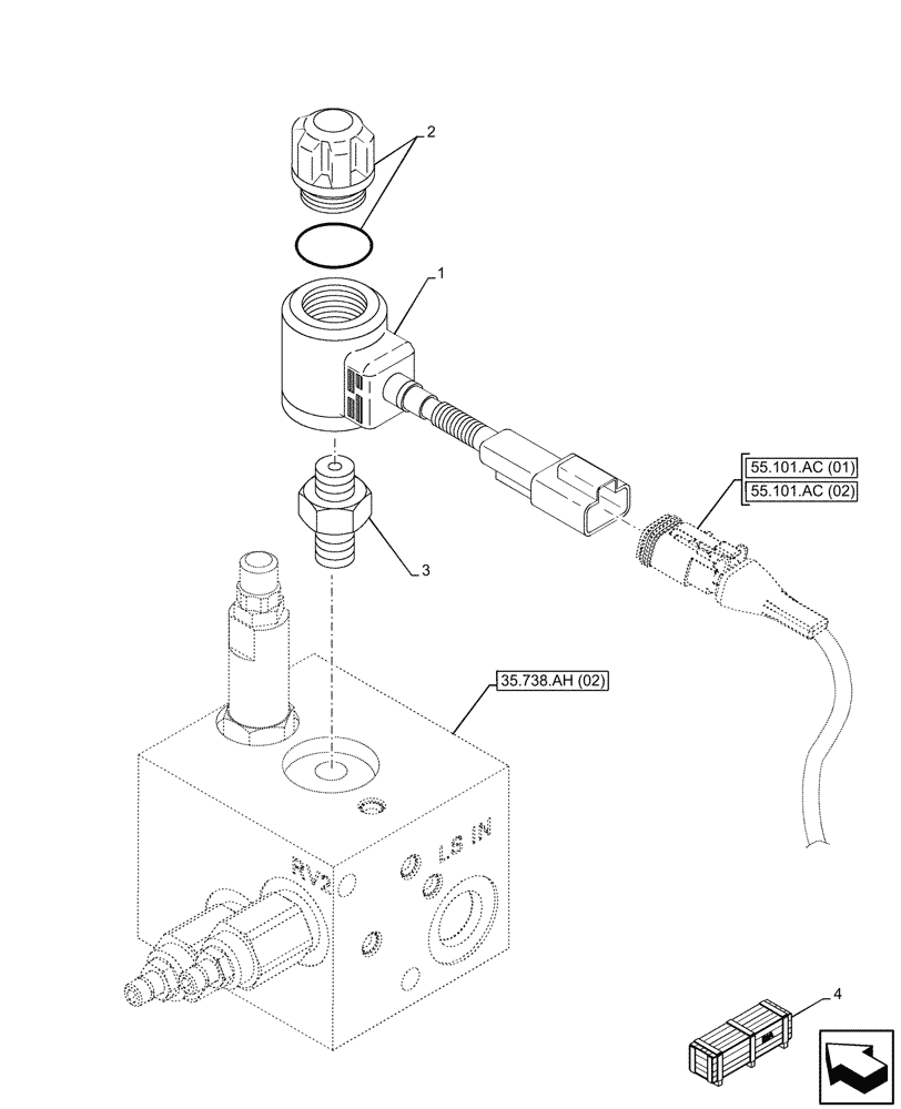 Схема запчастей Case 580SN WT - (55.512.CG[02]) - SOLENOID, OBJECT HANDLING (55) - ELECTRICAL SYSTEMS