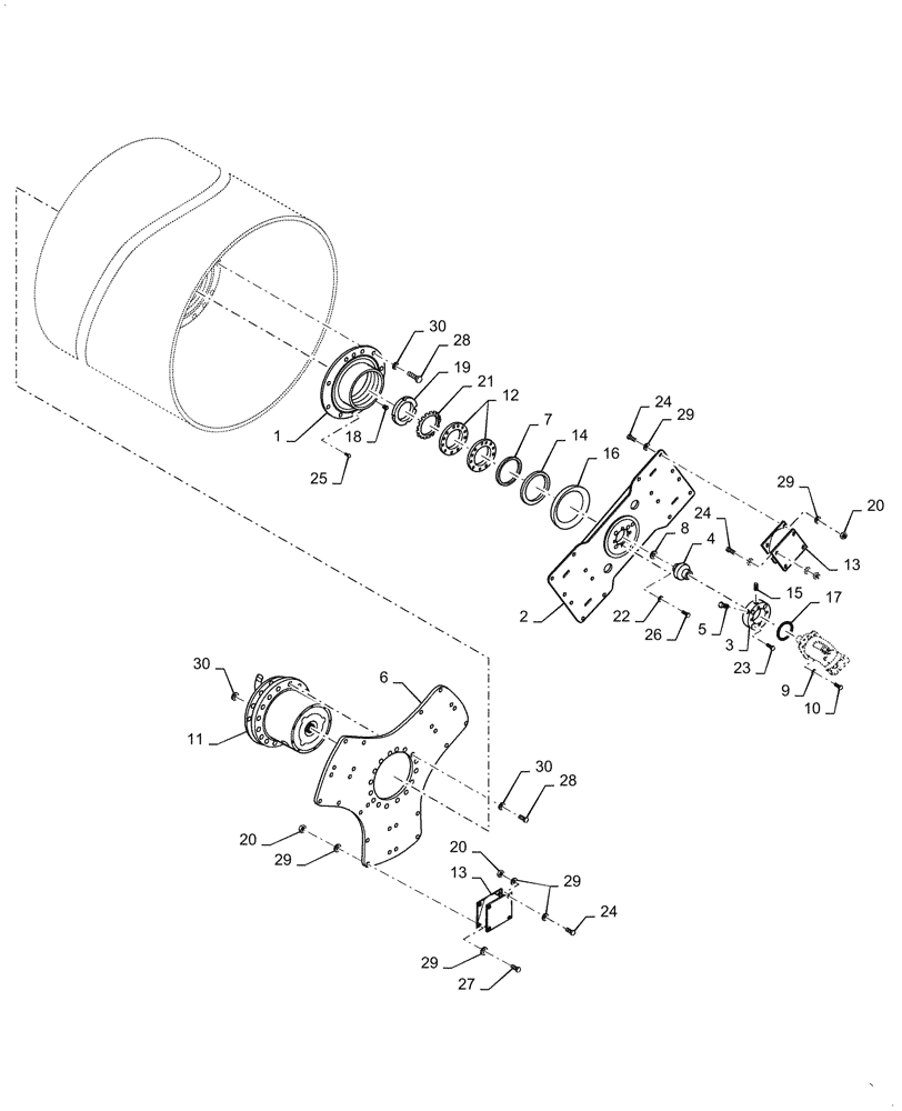 Схема запчастей Case DV210D - (44.160.AB[01]) - DRUM DRIVE ASSEMBLY (44) - WHEELS