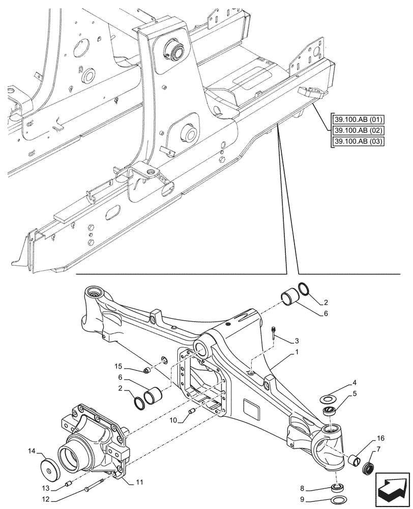 Схема запчастей Case 590SN - (25.400.AM[02]) - FRONT AXLE, HOUSING, 2WD (25) - FRONT AXLE SYSTEM