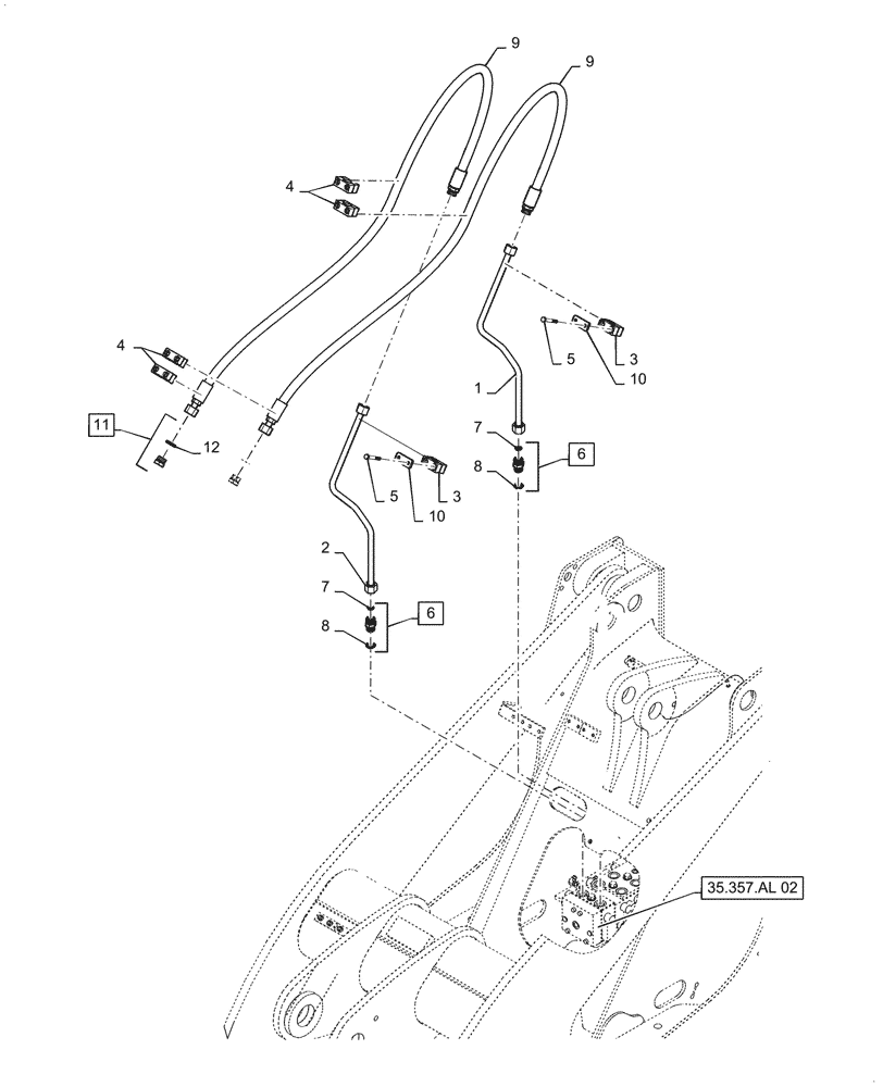 Схема запчастей Case 521F - (35.701.AD[01]) - VAR - 782492, 782495 - THIRD SPOOL AUXILIARY HYDRAULIC LINE INSTALLATION, XR/LR LOADER (35) - HYDRAULIC SYSTEMS