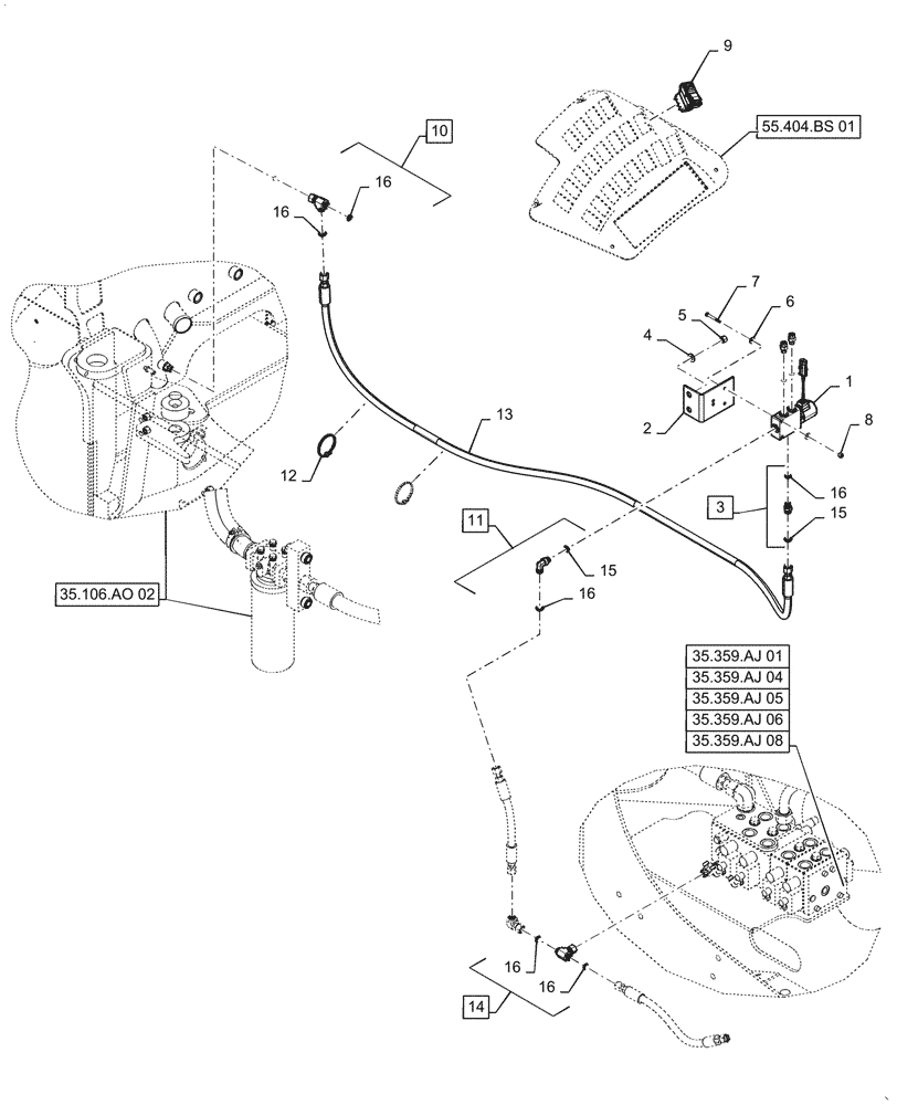 Схема запчастей Case 521F - (35.310.AS[01]) - VAR - 424911, 482047, 424988, 424249 424250 734006, 734007 -HYD. LINE, COUPLING, SOLENOID, VALVE (35) - HYDRAULIC SYSTEMS