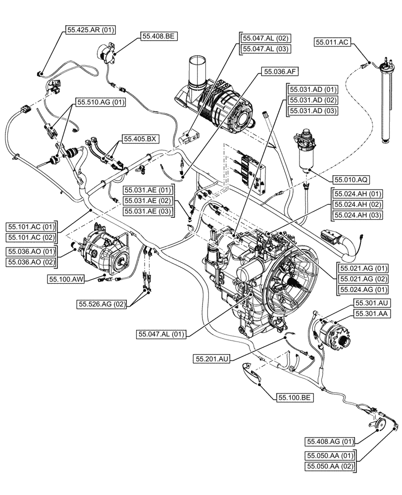 Схема запчастей Case 580SN - (00.000.55[02]) - PICTORIAL INDEX - ELECTRICAL SYSTEMS (00) - GENERAL & PICTORIAL INDEX