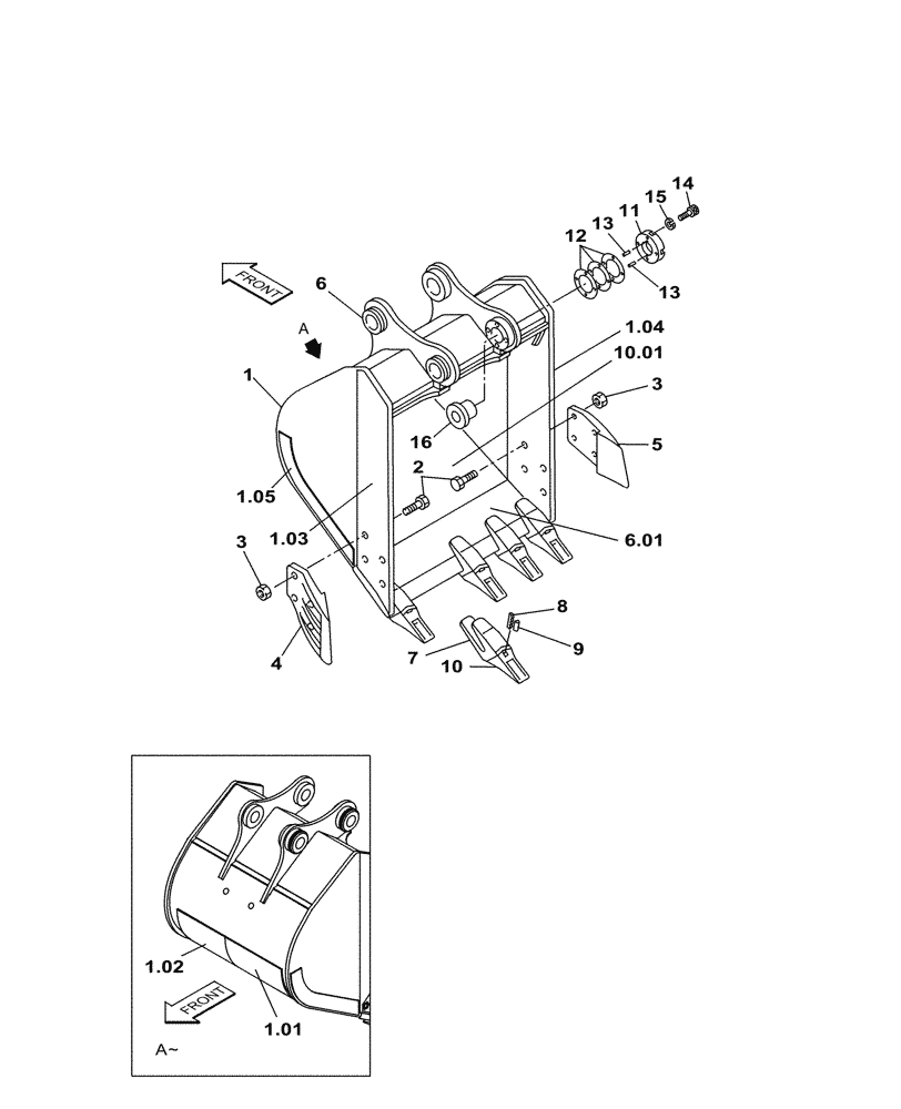 Схема запчастей Case CX250C - (09.310.02[01]) - VAR - 461852 - BUCKET (1,1M³ X 1361MM) (09) - BOOMS