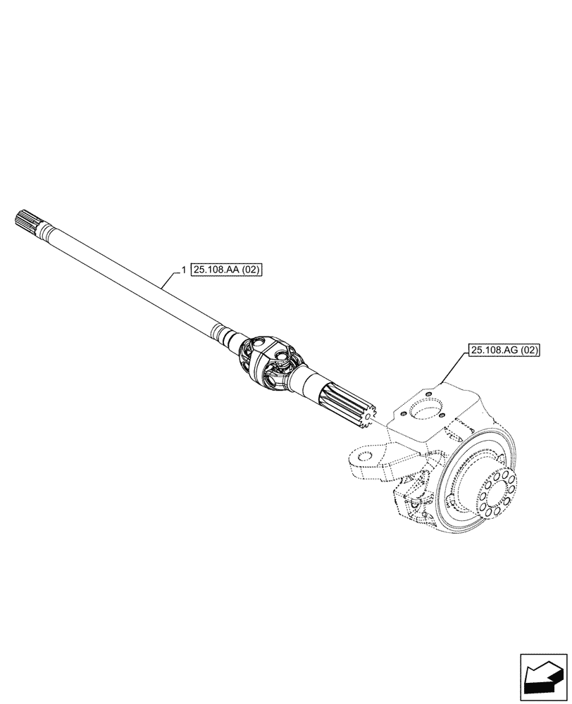 Схема запчастей Case 580SN - (25.108.AA[01]) - FRONT AXLE, SHAFT, 4WD (25) - FRONT AXLE SYSTEM