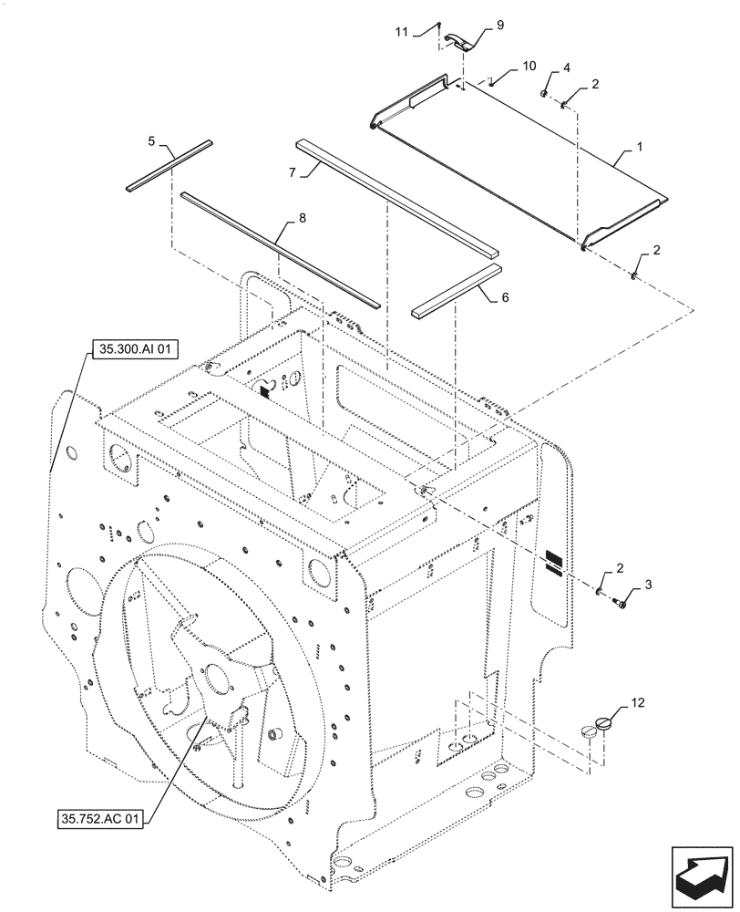 Схема запчастей Case 521F - (35.300.AI[04]) - VAR - 782439 - AIR CONDITIONER CONDENSER DELETE COVER (35) - HYDRAULIC SYSTEMS