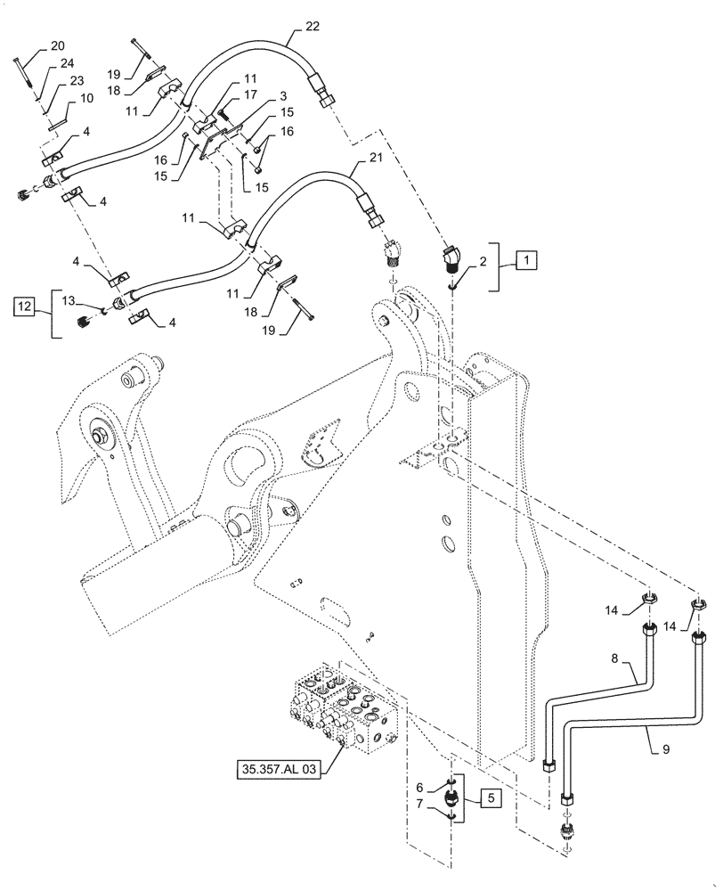 Схема запчастей Case 521F - (35.701.AD) - VAR - 782492, 782495 - THIRD SPOOL AUXILIARY HYDRAULIC LINE INSTALLATION, XT LOADER (35) - HYDRAULIC SYSTEMS