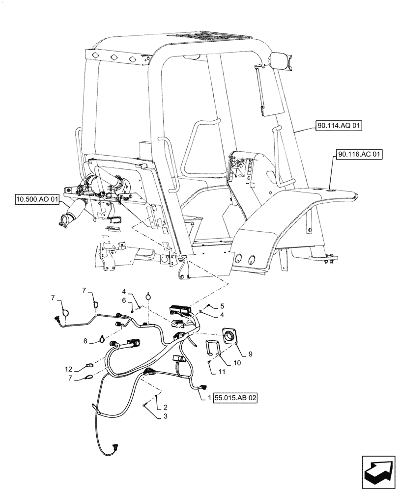 Схема запчастей Case 588H - (55.015.AB[01]) - ENGINE WIRE HARNESS MOUNTING (55) - ELECTRICAL SYSTEMS