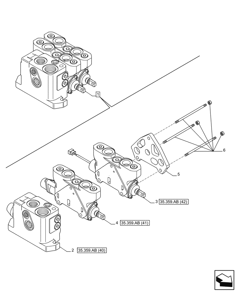 Схема запчастей Case 590SN - (35.359.AB[37]) - LOADER, CONTROL VALVE, PILOT CONTROLS, 2-SPOOL, MOUNTING (35) - HYDRAULIC SYSTEMS