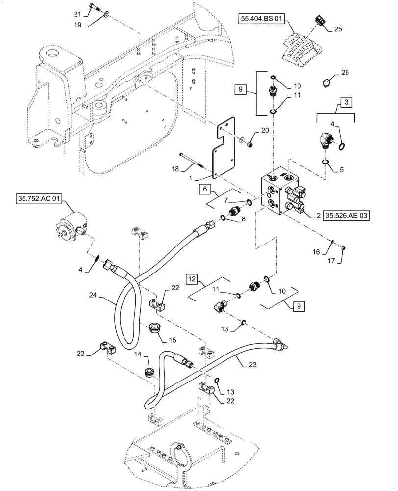 Схема запчастей Case 521F - (35.526.AE[02]) - VAR - 482585 - FAN RELIEF VALVE REVERSIBLE FAN, HYDRAULIC HOSE (35) - HYDRAULIC SYSTEMS