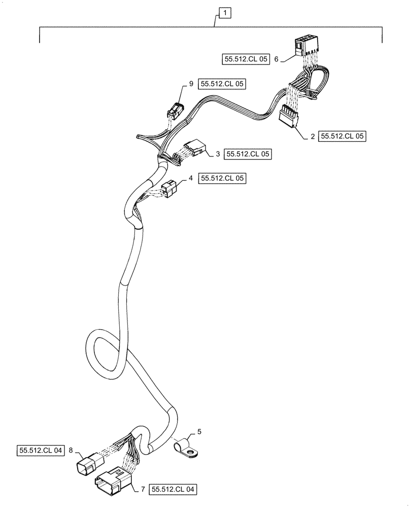 Схема запчастей Case 621F - (55.512.CL[01]) - JOYSTICK STEERING HARNESS ASSEMBLY, ARMREST (55) - ELECTRICAL SYSTEMS