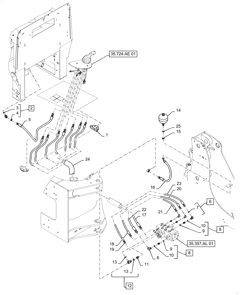 Схема запчастей Case 521F - (35.357.AO[01]) - VAR - 782492, 782495 - 3 SPOOL LINE (35) - HYDRAULIC SYSTEMS