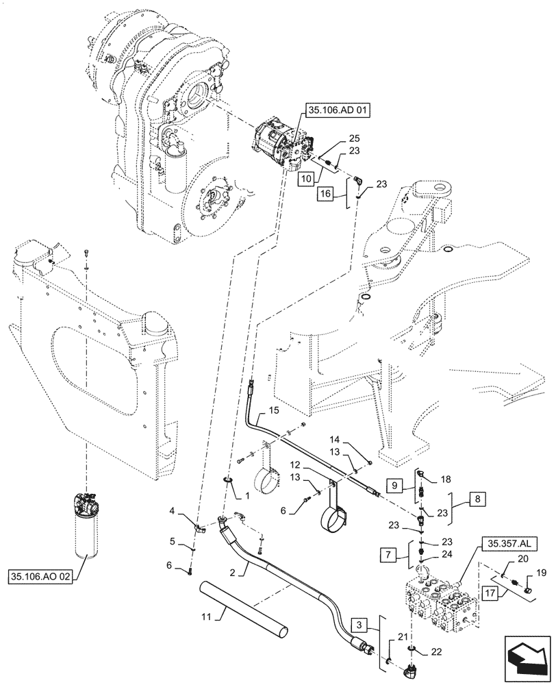 Схема запчастей Case 521F - (35.106.AO[01]) - HYDRAULIC PUMP TO LOADER CONTROL VALVE LINES (35) - HYDRAULIC SYSTEMS