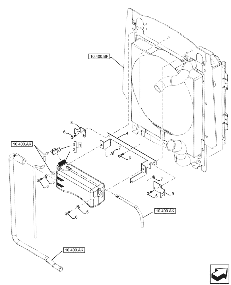 Схема запчастей Case 580SN WT - (10.400.BH) - VAR - 423000, 423001, 442082, 747853, 747854, 747855 - RADIATOR, EXPANSION TANK (10) - ENGINE