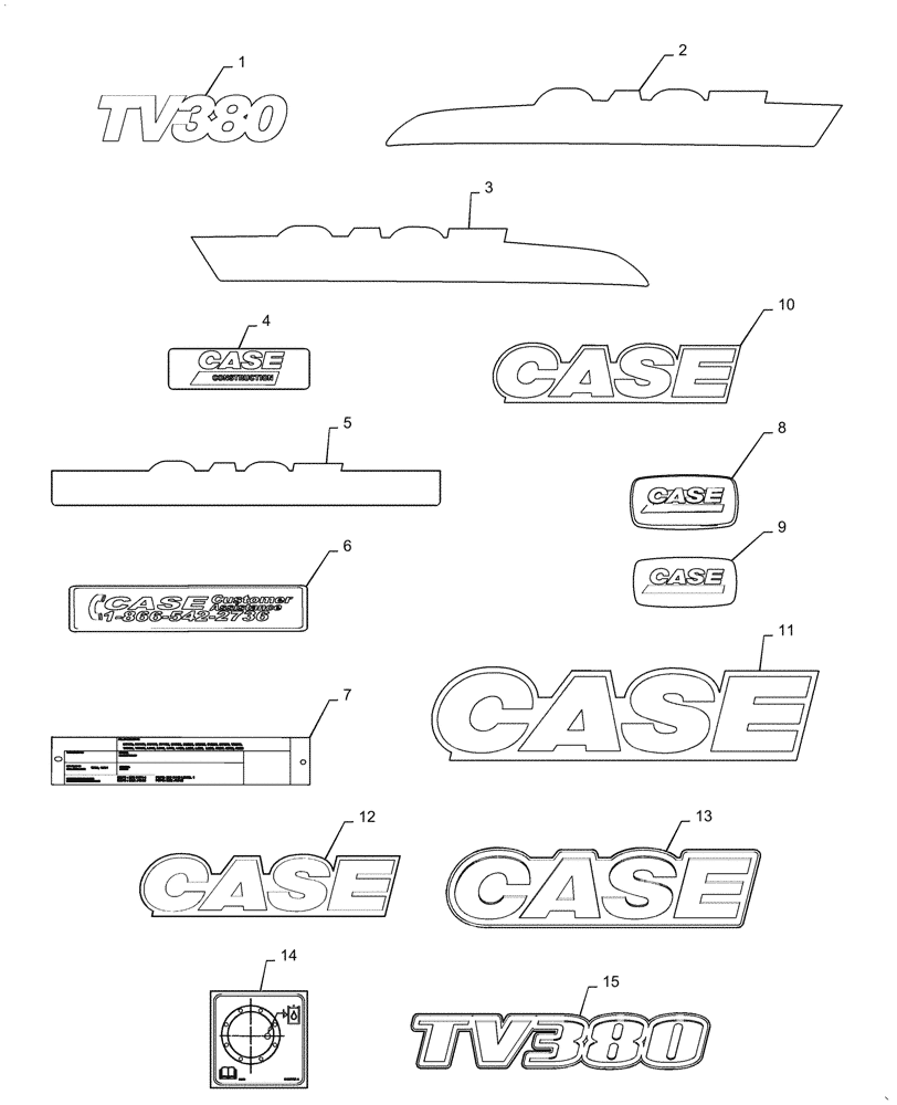 Схема запчастей Case TV380 - (90.180.01[01]) - DECALS (TV380) (90) - PLATFORM, CAB, BODYWORK AND DECALS