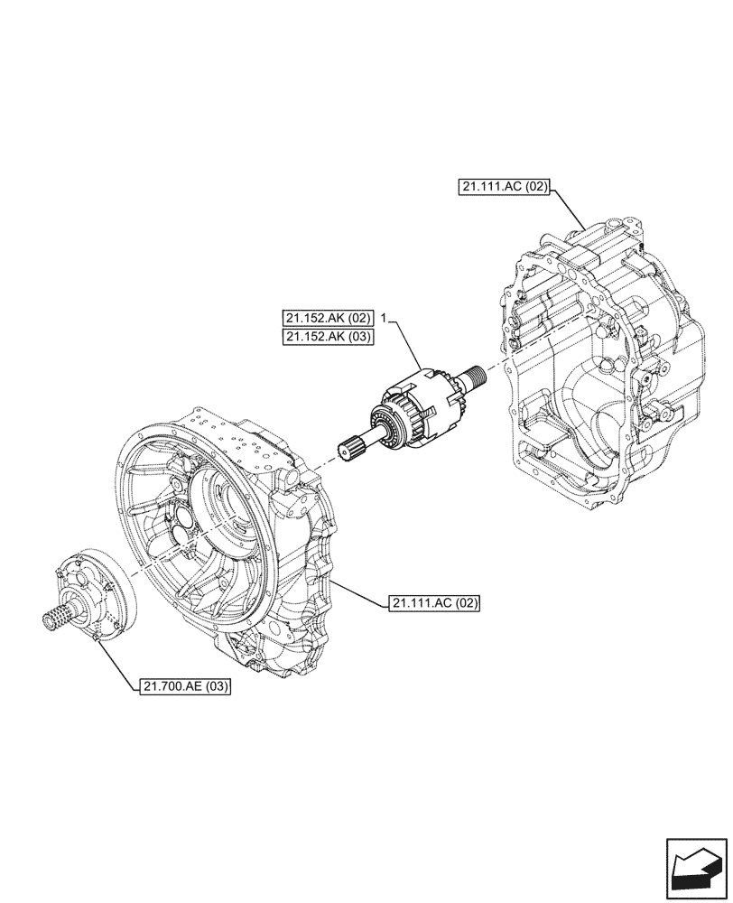 Схема запчастей Case 580SN - (21.152.AK[01]) - VAR - 423060, 423061 - TRANSMISSION, SEMI-POWERSHIFT, INPUT SHAFT (21) - TRANSMISSION