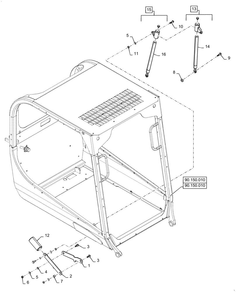 Схема запчастей Case SR270 - (90.150.030) - CAB FRAME & COMPONENTS (90) - PLATFORM, CAB, BODYWORK AND DECALS