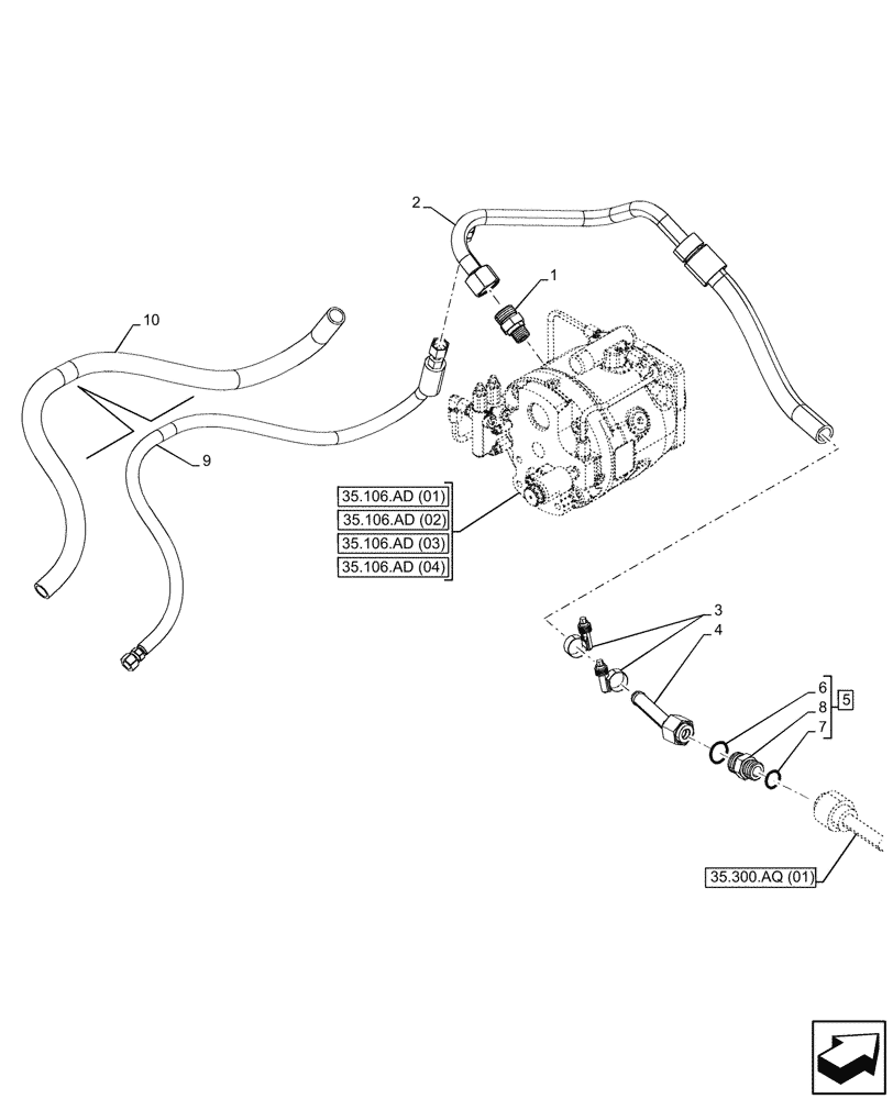 Схема запчастей Case 590SN - (35.106.AO[05]) - VAR - 423080 - PUMP, OIL LINE, FITTING (35) - HYDRAULIC SYSTEMS