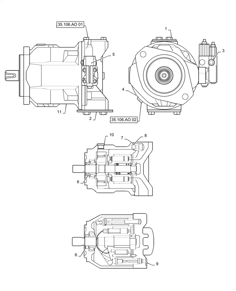 Схема запчастей Case 521F - (35.106.AD[01]) - MAIN HYDRAULIC PUMP (35) - HYDRAULIC SYSTEMS