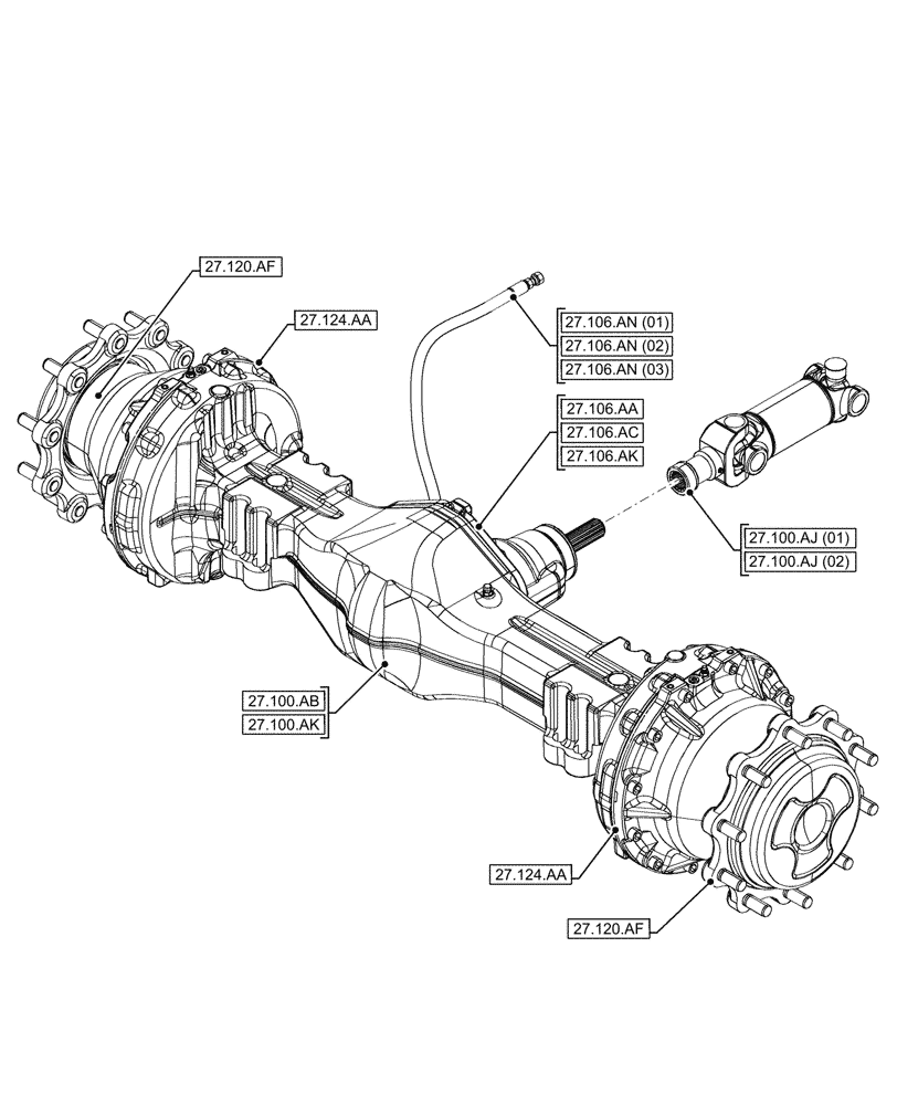 Схема запчастей Case 580SN - (27.000.00) - SECTION INDEX - REAR AXLE SYSTEM (27) - REAR AXLE SYSTEM