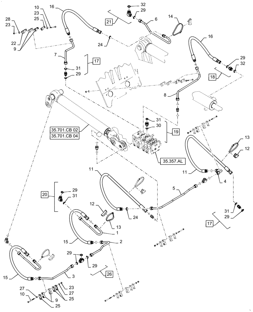 Схема запчастей Case 521F - (35.100.01[03]) - LOADER CONTROL LINES, Z-BAR AND XR (35) - HYDRAULIC SYSTEMS