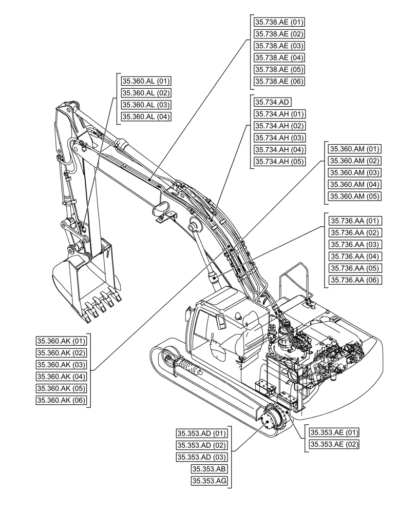 Схема запчастей Case CX210D NLC - (35.000.00[02]) - SECTION INDEX - HYDRAULIC SYSTEMS (35) - HYDRAULIC SYSTEMS