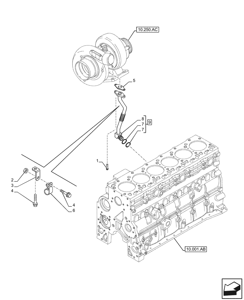 Схема запчастей Case F4HFE613F B004 - (10.250.AE) - TURBOCHARGER, RETURN, LINE (10) - ENGINE