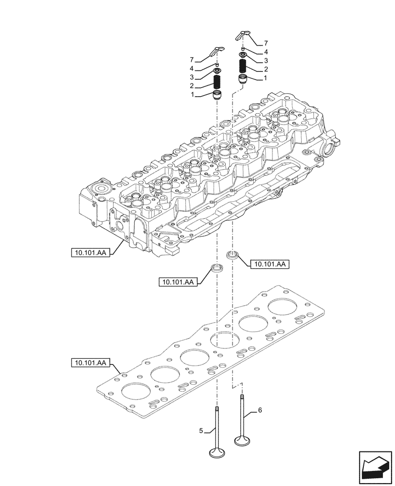 Схема запчастей Case F4HFE613F B004 - (10.101.AM) - CYLINDER HEAD, VALVE (10) - ENGINE