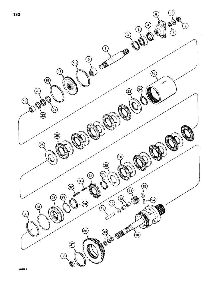 Схема запчастей Case 1150D - (182) - TRANSMISSION INPUT SHAFT, TRANSMISSION PLANETARY SYSTEM (06) - POWER TRAIN