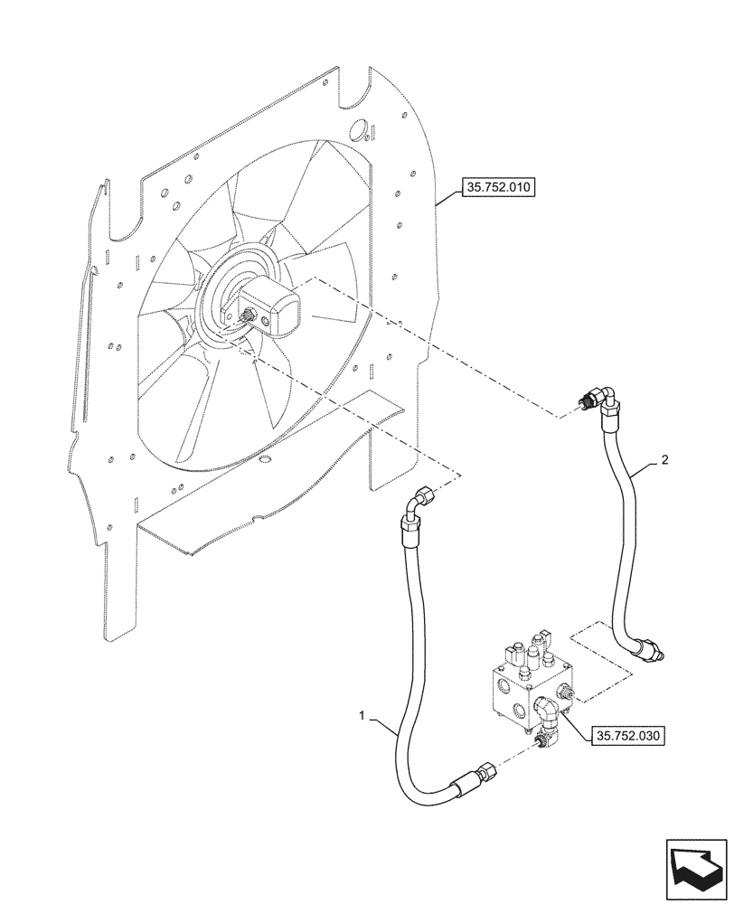 Схема запчастей Case 621G - (35.752.010[02]) - FAN MOTOR LINE (35) - HYDRAULIC SYSTEMS